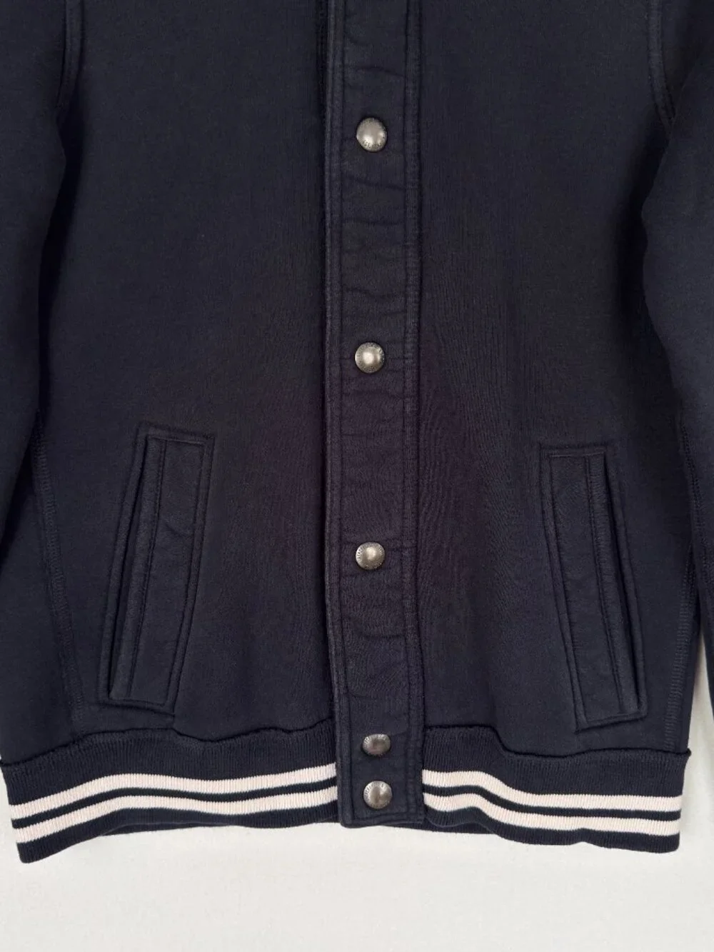 Abercrombie & Fitch Varsity Navy Blue Bomber Jacket Y2K Mens Small Snap Front